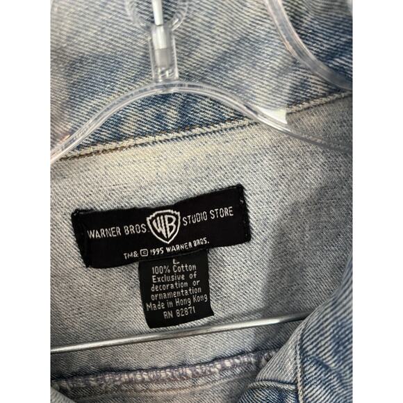 Vintage 1995 Warner Bros Looney Tunes Embroidered Denim Jean Jacket Vest L - Picture 5 of 6